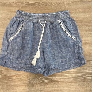 Briggs New York Linen Women’s Blue Summer Shorts S Crochet trim